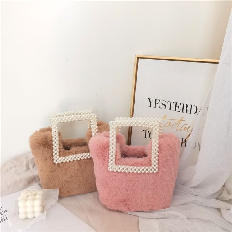 画像5: Woman’s pearl  Fur Tote Bag handbag フェイクファー パールハンドル トートバッグ  (5)