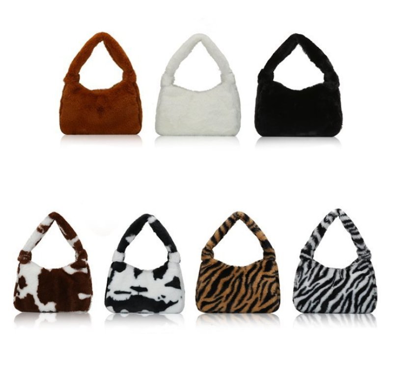 画像7: Woman’s plush one shoulder small bag zebra pattern underarm bag ファーワンショルダー トートショルダーバッグ  (7)
