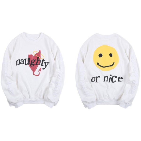 画像1: unisex  NAGRI Naughty Hip Hop Men's Heavyweight Sweatshirts Hoodie White ユニセックス 男女兼用スマイリー スマイルプリントトレーナー　セーター　プルオーバー (1)