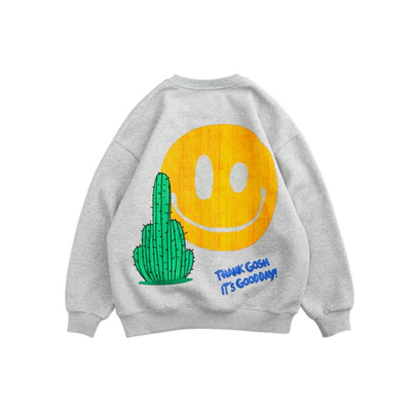 画像2: unisex Cactus Miles Roy Logo Foam Font Casual Sweater  ユニセックス 男女兼用サボテンスマイリー スマイルプリントトレーナー セーター プルオーバー (2)