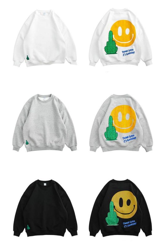 画像4: unisex Cactus Miles Roy Logo Foam Font Casual Sweater  ユニセックス 男女兼用サボテンスマイリー スマイルプリントトレーナー セーター プルオーバー (4)