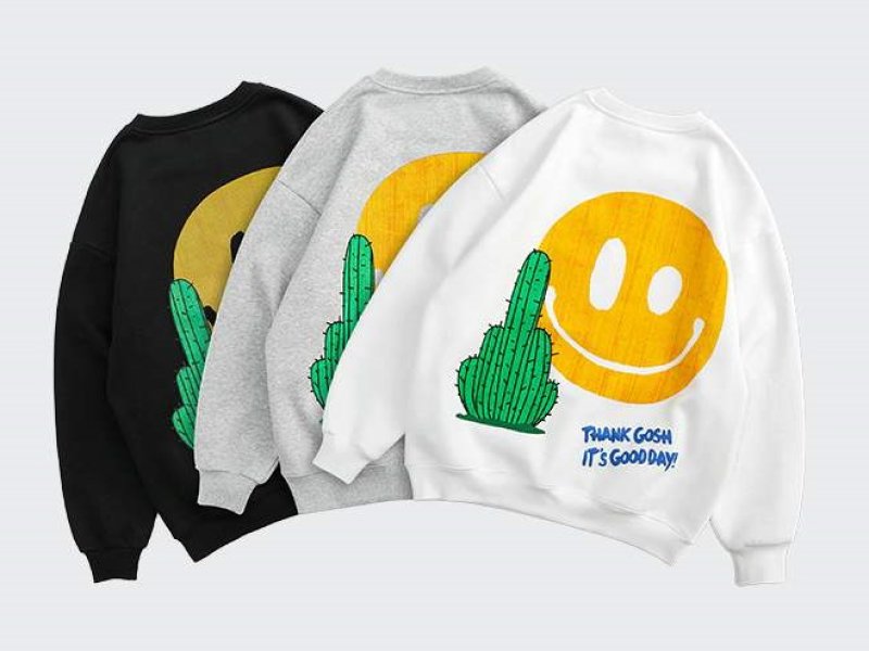 画像5: unisex Cactus Miles Roy Logo Foam Font Casual Sweater  ユニセックス 男女兼用サボテンスマイリー スマイルプリントトレーナー セーター プルオーバー (5)