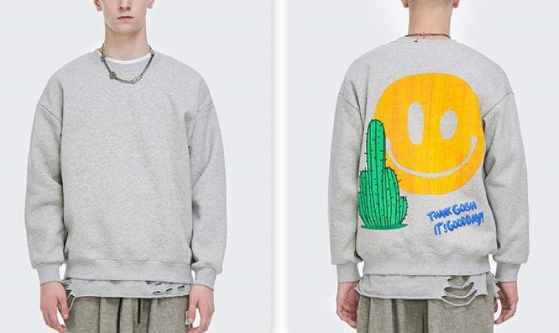画像7: unisex Cactus Miles Roy Logo Foam Font Casual Sweater  ユニセックス 男女兼用サボテンスマイリー スマイルプリントトレーナー セーター プルオーバー (7)