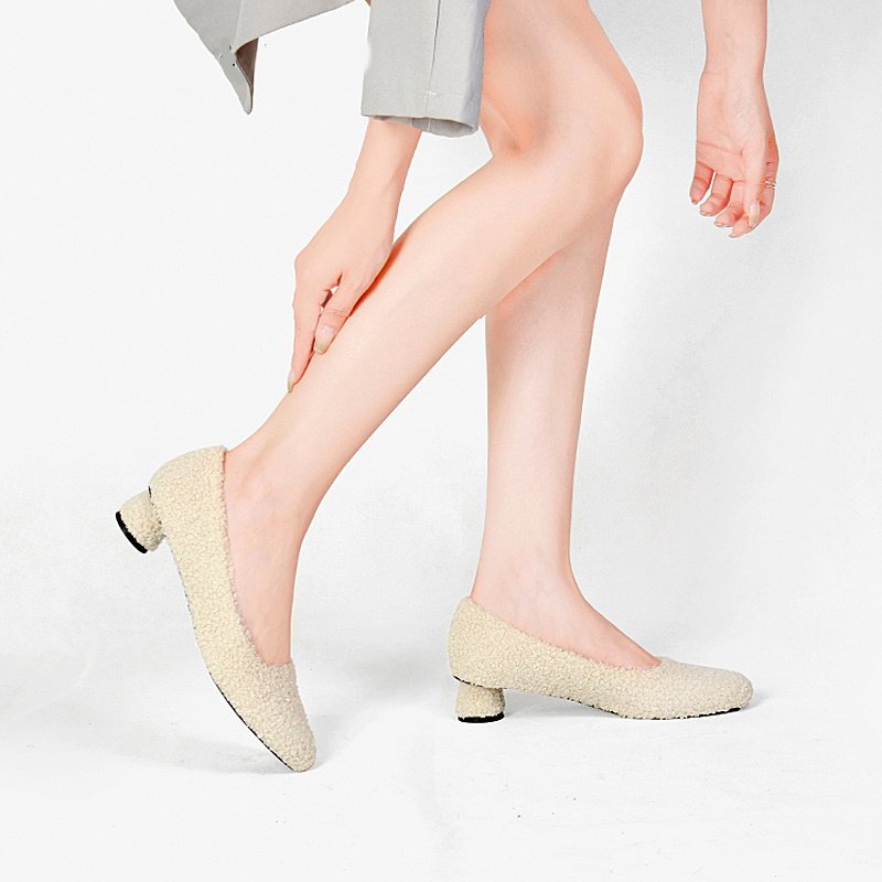 画像4: women's  fairy lamb hair high heeled pumps shoes　ラムファーミッドヒールパンプス (4)