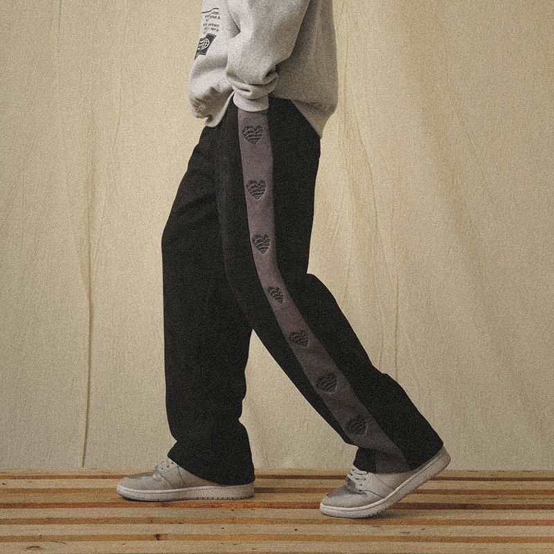 画像4: loose street straight wide-leg trousers casual sports pants  ユニセックス男女兼用 ハート＆ロゴルーズストリートワイドレッグパンツ (4)