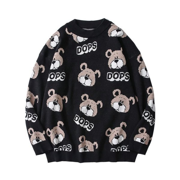 画像1: men and women bear cartoon sweater Pullover   ベアー 熊編み込みセーター ユニセックス 男女兼用 (1)