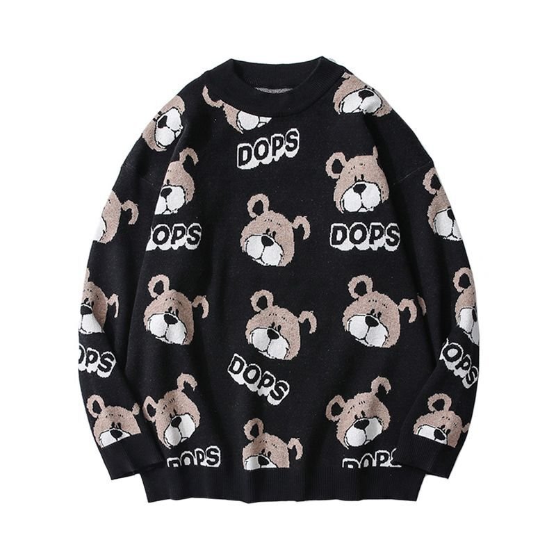画像1: men and women bear cartoon sweater Pullover   ベアー 熊編み込みセーター ユニセックス 男女兼用 (1)