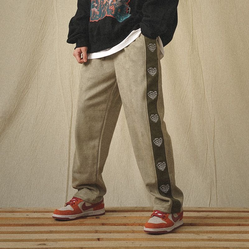 画像3: loose street straight wide-leg trousers casual sports pants  ユニセックス男女兼用 ハート＆ロゴルーズストリートワイドレッグパンツ (3)