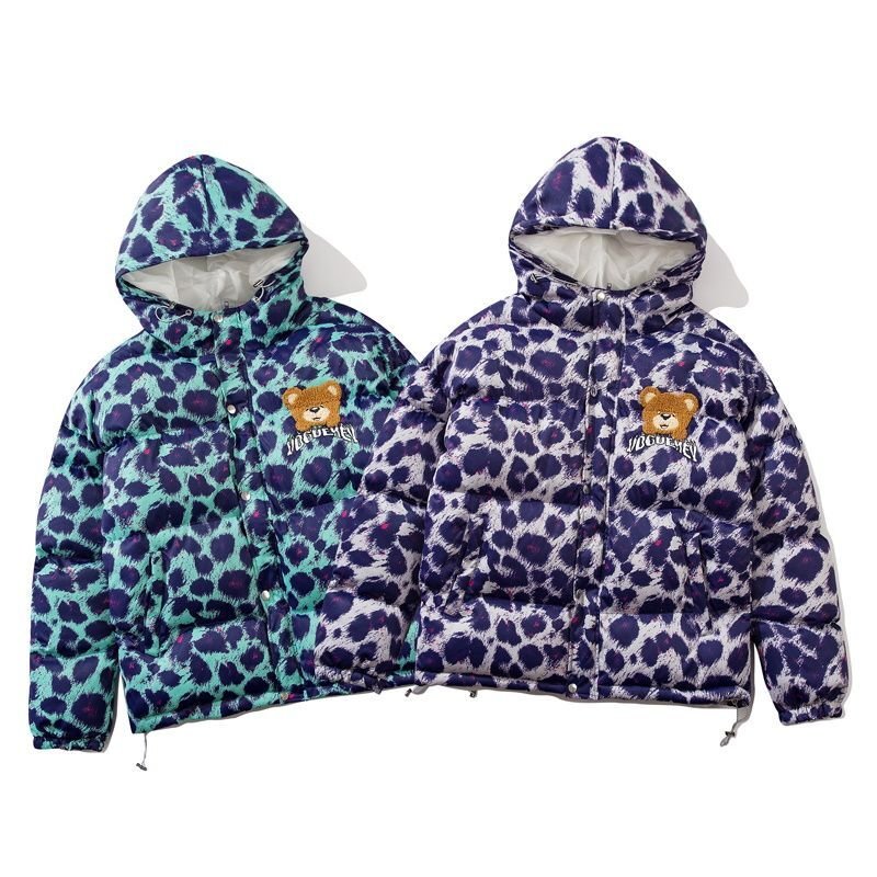 画像5: men and women leopard print bear jacket down jacket  ユニセックス 男女兼用ヒョウ柄レオパード&ベア クマ ダウンコートジャケット ブルゾンスタジャン (5)