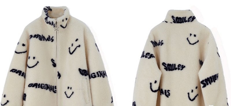 画像7: Women's  Smiley stand-up collar lamb fur coat スマイリー スマイルスタンドアップカラー シャーリングジャケット コート  (7)