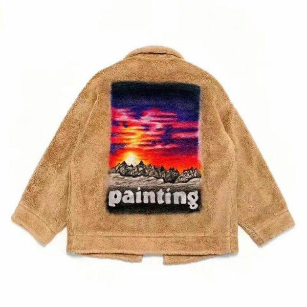 画像1: men and women sunset hand-painted printing jacket   ユニセックス 男女兼用サンセットプリントフリースジャケット ブルゾン (1)