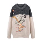 画像8: Casper joint blue knitted jacquard pullover  キャスパー アニメ編み込みセーター　プルオーバーセーター (8)