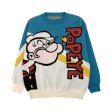 画像1: Popeye vintage print pullover Loose Sweater  ポパイ ヴィンテージ風 ルーズ  セーター 男女兼用　ユニセックス (1)