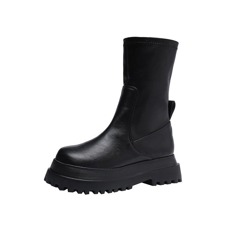 画像4:  women's Smoke tube boots elastic Martin boots  レザースモークチューブ チャンキーソールマーティンブーツ  (4)