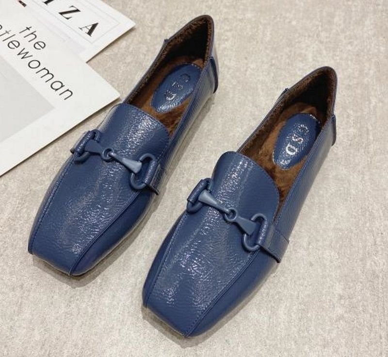 画像2: women's  flat-bottomed square toe pumps shoes フラットボトムスクエアトゥパテントレザーパンプス ローファー (2)