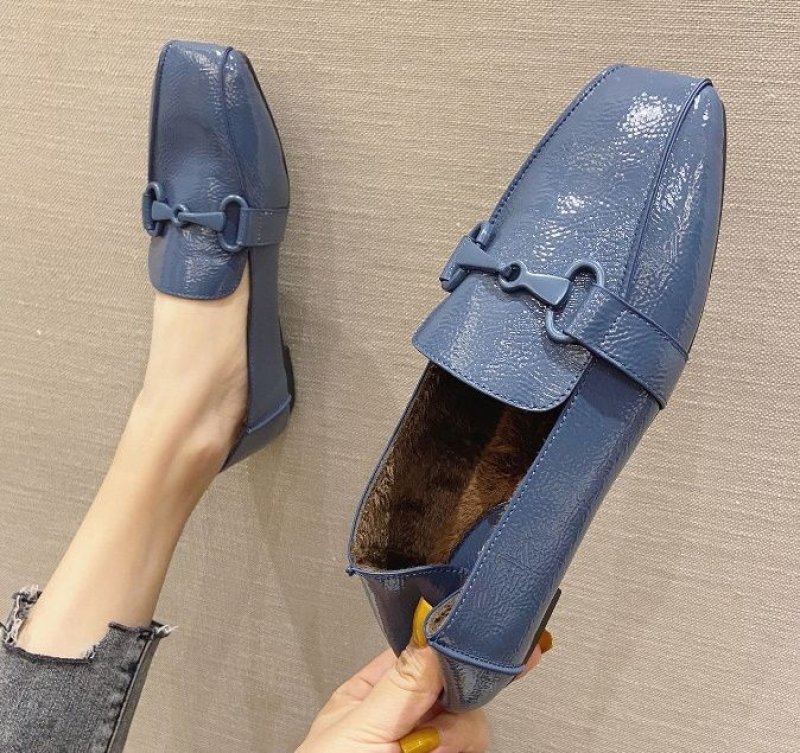 画像5: women's  flat-bottomed square toe pumps shoes フラットボトムスクエアトゥパテントレザーパンプス ローファー (5)