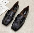 画像3: women's  flat-bottomed square toe pumps shoes　フラットボトムスクエアトゥパテントレザーパンプス ローファー (3)