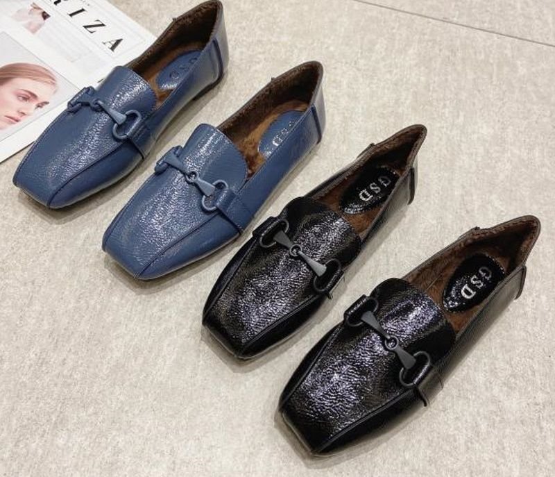 画像4: women's  flat-bottomed square toe pumps shoes フラットボトムスクエアトゥパテントレザーパンプス ローファー (4)