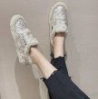 画像5: Women's plus velvet peas flat shoes Sneakers    ファーキルティング レースアップフラットスニーカー　パンプス (5)