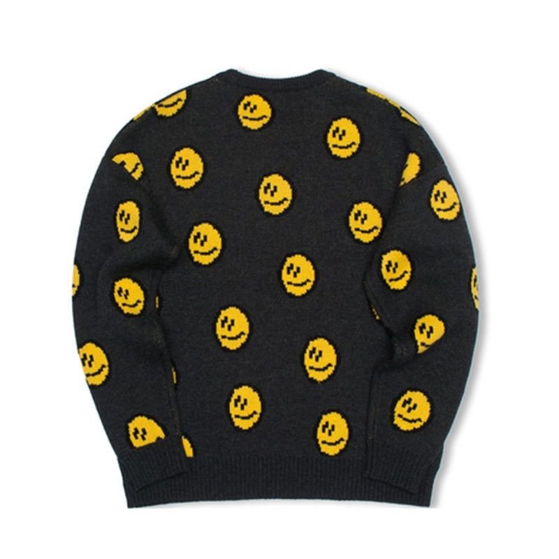 画像3: smiley face Braided print pullover Loose Sweater  スマイル編み込み ルーズ  セーター 男女兼用 ユニセックス (3)