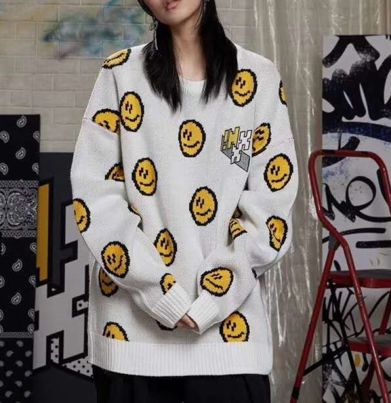 画像5: smiley face Braided print pullover Loose Sweater  スマイル編み込み ルーズ  セーター 男女兼用 ユニセックス (5)