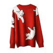 画像2: cat wearing drop-off hair round neck sweater pullover  　キャット 猫 編み込みセーター プルオーバー (2)