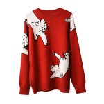 画像2: cat wearing drop-off hair round neck sweater pullover  　キャット 猫 編み込みセーター プルオーバー (2)