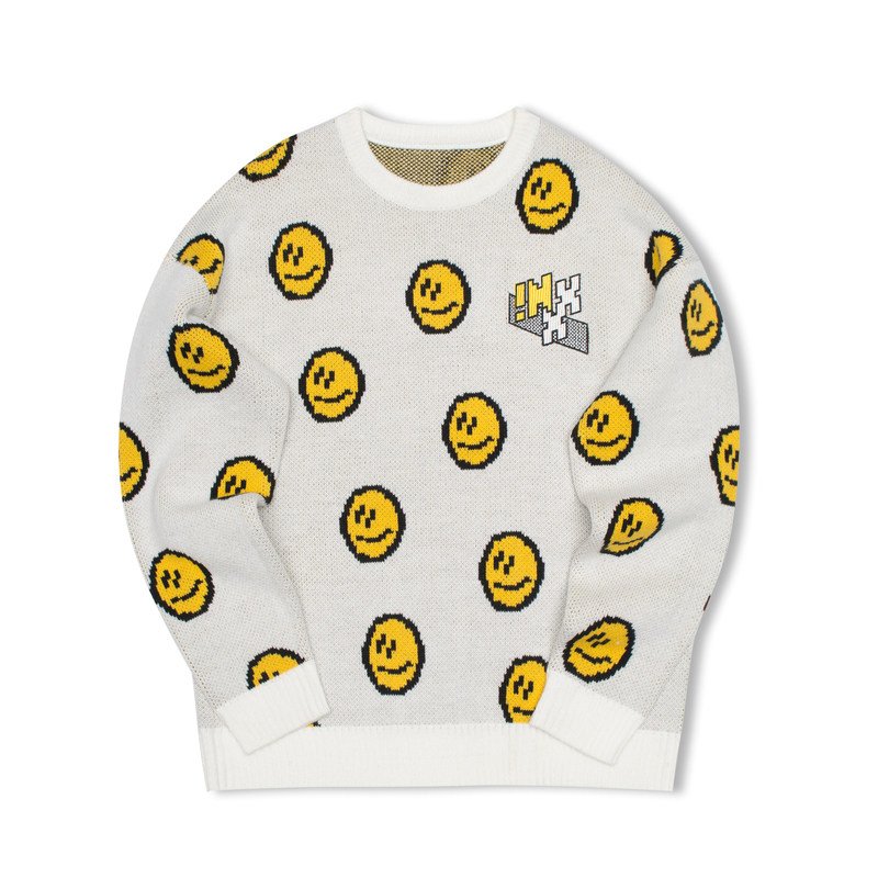画像6: smiley face Braided print pullover Loose Sweater  スマイル編み込み ルーズ  セーター 男女兼用 ユニセックス (6)