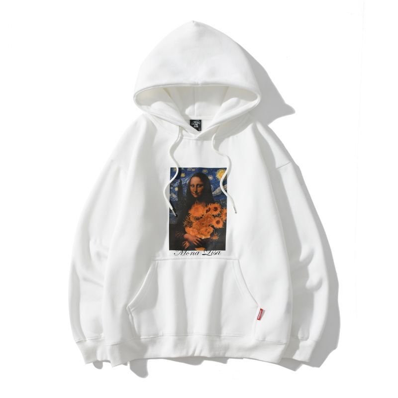 画像3: Mona Lisa & Van Gogh Print  oversize Hoody pullover   モナリザ&ゴッホプリントオーバーサイズフーディーパーカー男女兼用 ユニセックス (3)