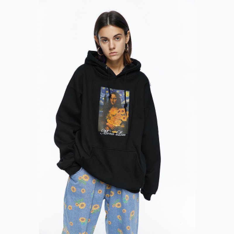 Mona Lisa & Van Gogh Print oversize Hoody pullover モナリザ