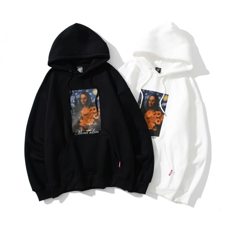 画像5: Mona Lisa & Van Gogh Print  oversize Hoody pullover   モナリザ&ゴッホプリントオーバーサイズフーディーパーカー男女兼用 ユニセックス (5)