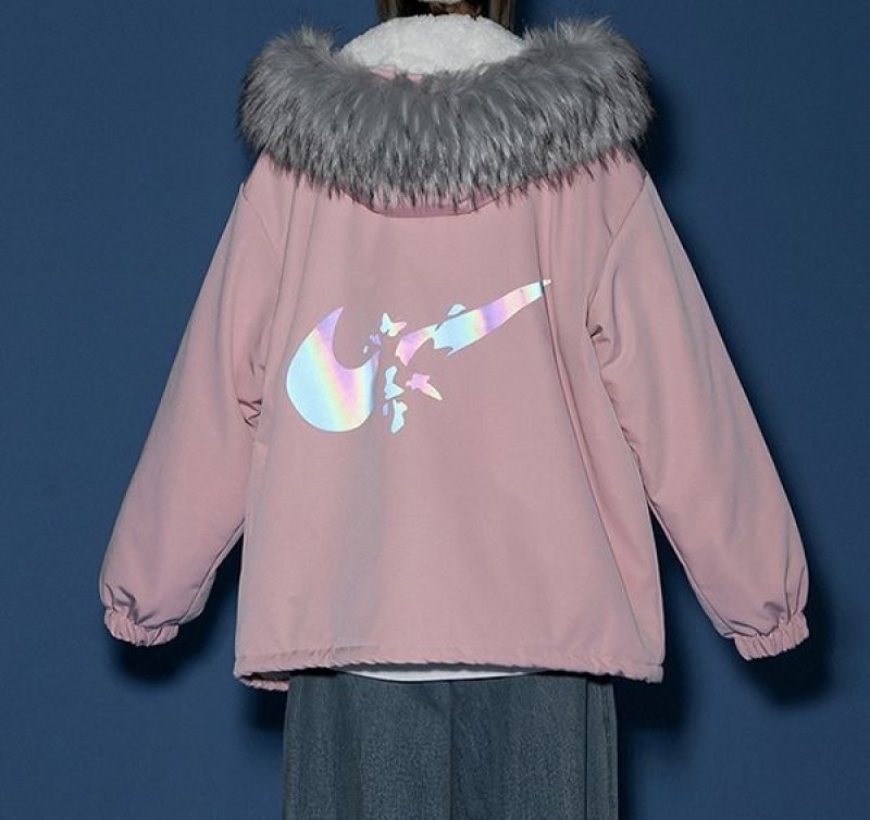 画像5: NK REFLECTIVE logo Jacket Coat ユニセックス 男女兼用 ファー付き リフレクディブ 反射ロゴ 中綿ジャケット フェイクダウンコート (5)