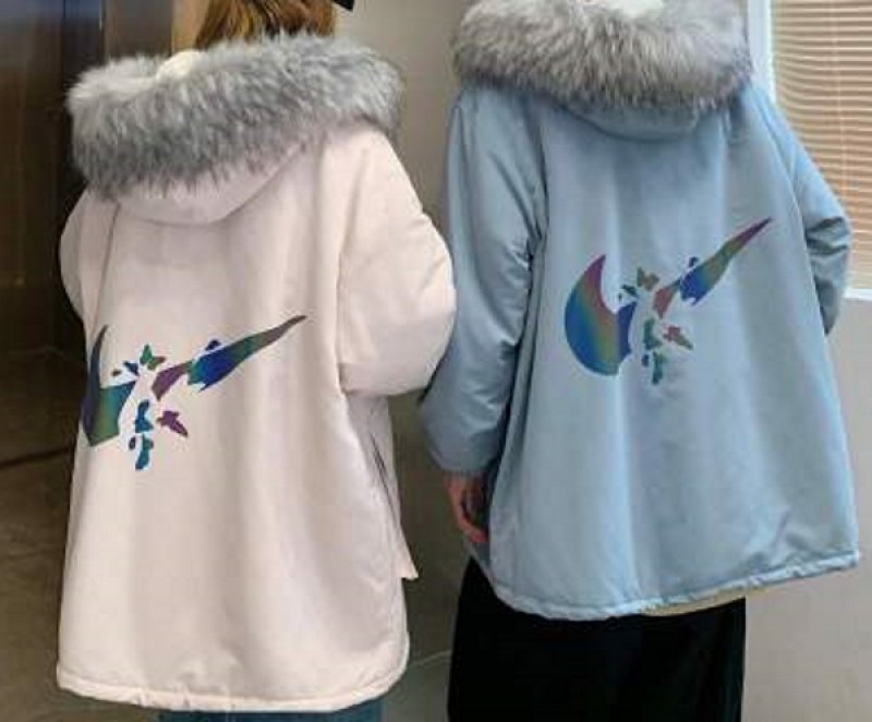 画像11: NK REFLECTIVE logo Jacket Coat ユニセックス 男女兼用 ファー付き リフレクディブ 反射ロゴ 中綿ジャケット フェイクダウンコート (11)