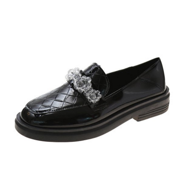 画像1: women's  Flat with crystal beads loafers pumps shoes　クリスタルビーズ付きフラット ローファー パンプス (1)