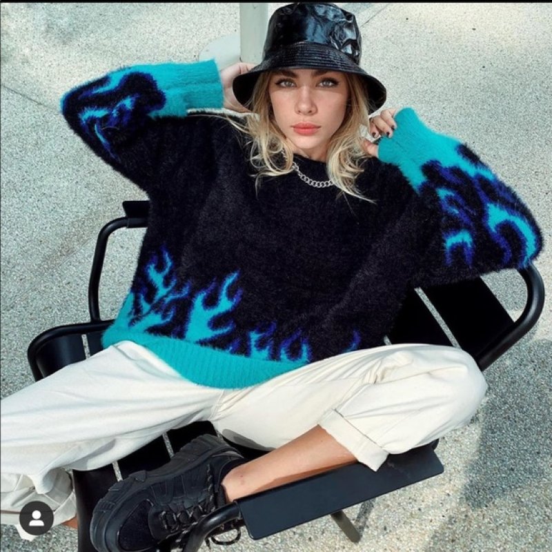 画像4: Slow Burn Flame jaquard jumper Sweater ファイヤーフレーム 炎 ジャガードセーター (4)