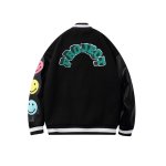 画像3: PU leather stitching Smile emblem  jacket baseball  men and women Stadium jumper  ユニセックス 男女兼用スマイル レター刺繍付きユニフォームスタジアムジャンパー ジャケット ブルゾン スタジャン (3)