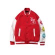 画像2: PU leather stitching Smile emblem  jacket baseball  men and women Stadium jumper  ユニセックス 男女兼用スマイル レター刺繍付きユニフォームスタジアムジャンパー ジャケット ブルゾン スタジャン (2)