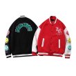 画像5: PU leather stitching Smile emblem  jacket baseball  men and women Stadium jumper  ユニセックス 男女兼用スマイル レター刺繍付きユニフォームスタジアムジャンパー ジャケット ブルゾン スタジャン (5)