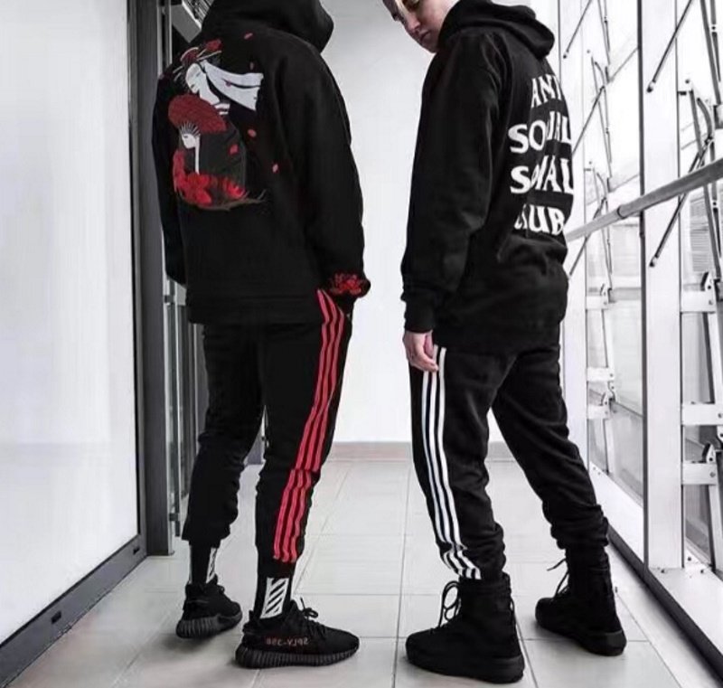 画像8: high-street three-stripe beam foot guard pants for men and women　ユニセックス男女兼用スリーストライプライン入りパンツ ジョガーパンツ (8)