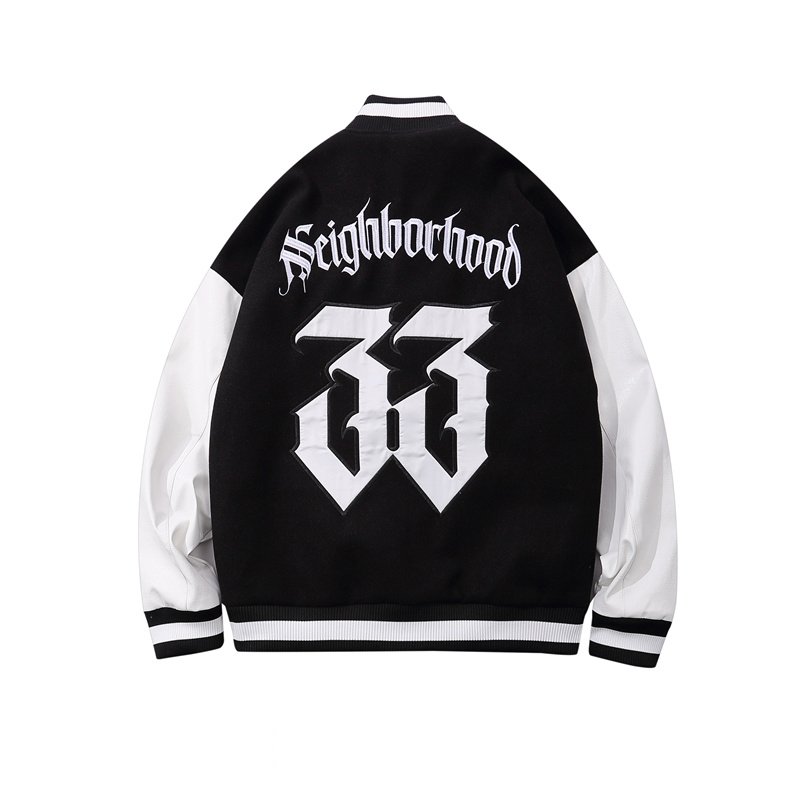 画像7:  leather sleeve stitching jacket baseball  Stadium jumper  men and women  ユニセックス 男女兼用レザースリーブレター&33刺繍付きユニフォームスタジアムジャンパー ジャケット ブルゾン スタジャン (7)