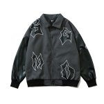 画像3: Leather logo stitching oversize jacket baseball  Stadium jumper  men and women 　ユニセックス 男女兼用レザーロゴ刺繍ユニフォームスタジアムジャンパー ジャケット ブルゾン スタジャン (3)