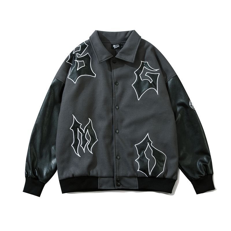 画像3: Leather logo stitching oversize jacket baseball  Stadium jumper  men and women  ユニセックス 男女兼用レザーロゴ刺繍ユニフォームスタジアムジャンパー ジャケット ブルゾン スタジャン (3)