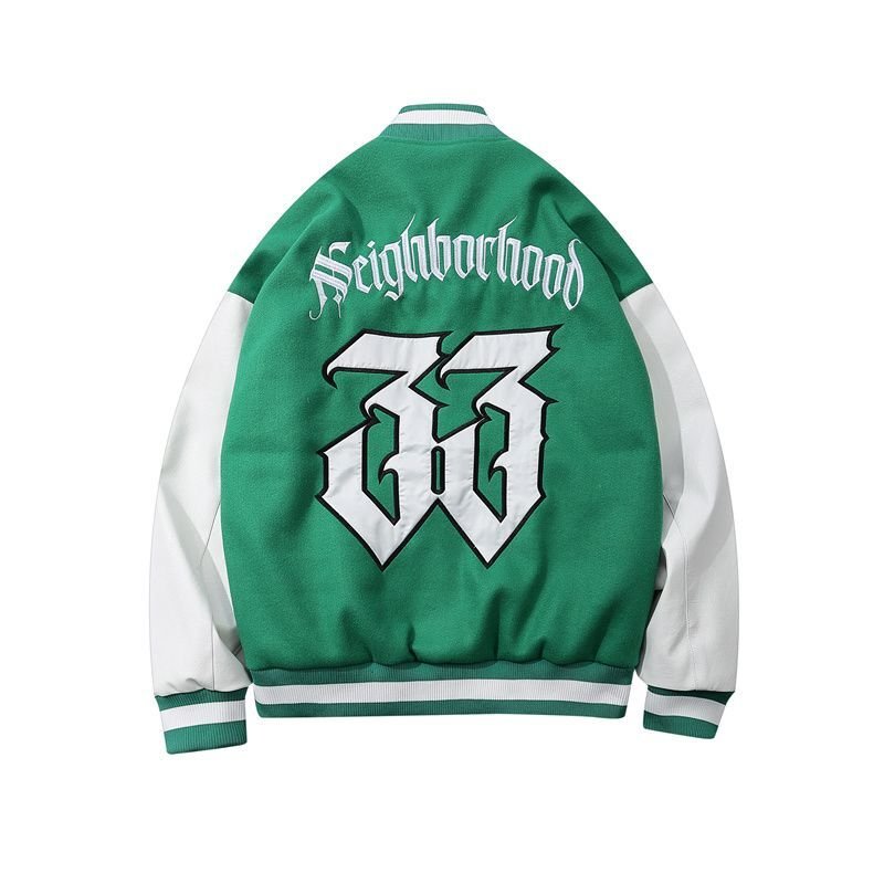 画像5:  leather sleeve stitching jacket baseball  Stadium jumper  men and women  ユニセックス 男女兼用レザースリーブレター&33刺繍付きユニフォームスタジアムジャンパー ジャケット ブルゾン スタジャン (5)