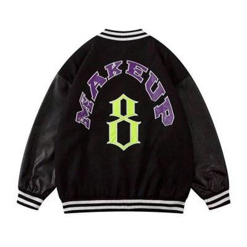 画像3: leather stitching makeup Back logo jacket baseball  Stadium jumper  men and women  ユニセックス 男女兼用レザーレター刺繍付きユニフォームスタジアムジャンパー ジャケット ブルゾン スタジャン (3)