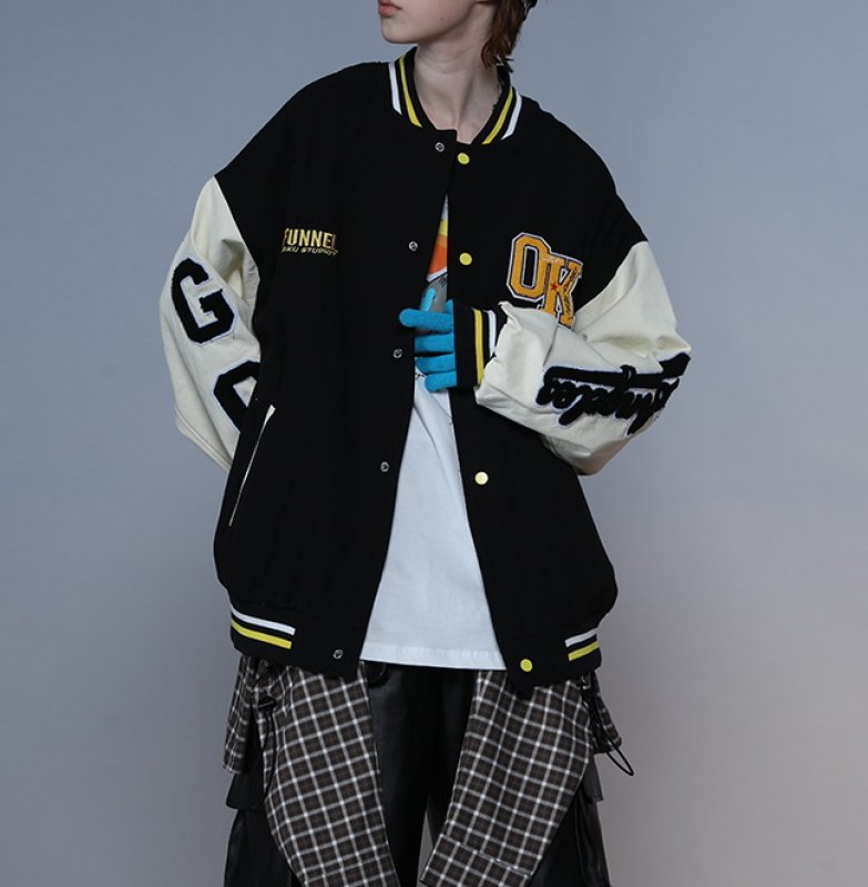 画像11: Oversize stitching jacket baseball  Stadium jumper  men and women  ユニセックス 男女兼用オーバーサイズレター刺繍付きユニフォームスタジアムジャンパー ジャケット ブルゾン スタジャン (11)