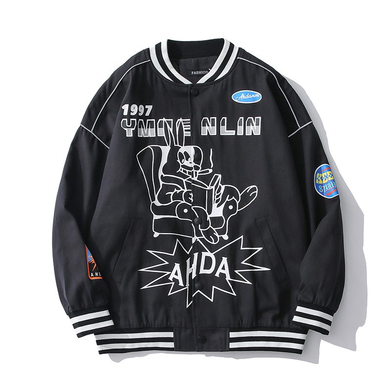 画像2: Loose stand-up Oversize stitching jacket baseball  Stadium jumper  men and women  ユニセックス 男女兼用オーバーサイズスタンドカラーグラフィックペイントユニフォームスタジアムジャンパー ジャケット ブルゾン スタジャン (2)
