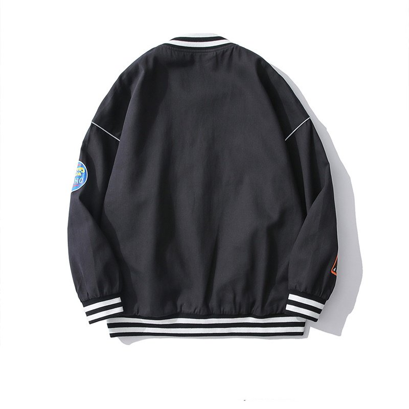 画像4: Loose stand-up Oversize stitching jacket baseball  Stadium jumper  men and women  ユニセックス 男女兼用オーバーサイズスタンドカラーグラフィックペイントユニフォームスタジアムジャンパー ジャケット ブルゾン スタジャン (4)