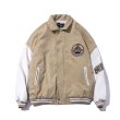 画像2: Unisexs PU leather stitching corduroy jacket baseball uniform jacket American baseballjumper  ユニセックス 男女兼用 レザーステッチコーデュロイスタジアムジャンバーユニフォーム ジャケット ブルゾン スタジャン (2)