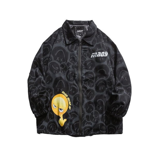 画像1: Unisex funny smiley print jacket jacket  jumper  ユニセックス 男女兼用ファニースマイリープリント ジャケット ブルゾン スタジャン (1)