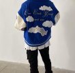 画像3: Unisexs Blue sky and white clouds aircraft woolen PU leather American baseballjumper  jacket baseball  Stadium jumper  ユニセックス 男女兼用ブルースカイ＆ホワイトクラウドスタジアムジャンバーユニフォーム ジャケット ブルゾン スタジャン (3)